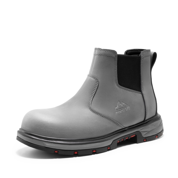 Men's Slip-On Steel Toe Chelsea Work Boots - GREY -  0